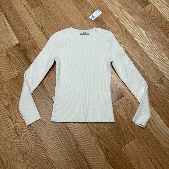 Abercrombie & Fitch Long Sleeve Ottoman Crew Top - Size Small - CREAM - Picture 1 of 6
